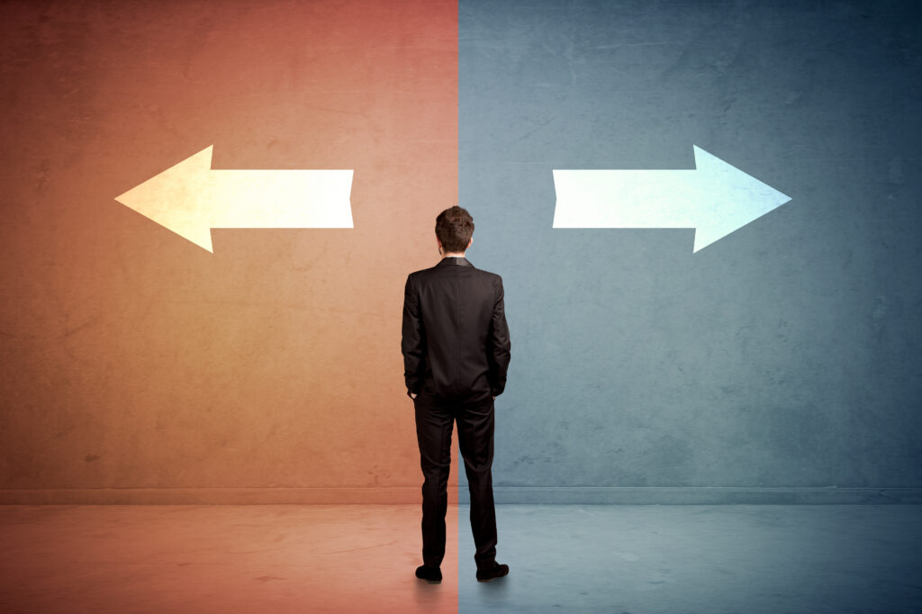 Man standing, deciding which direction to go